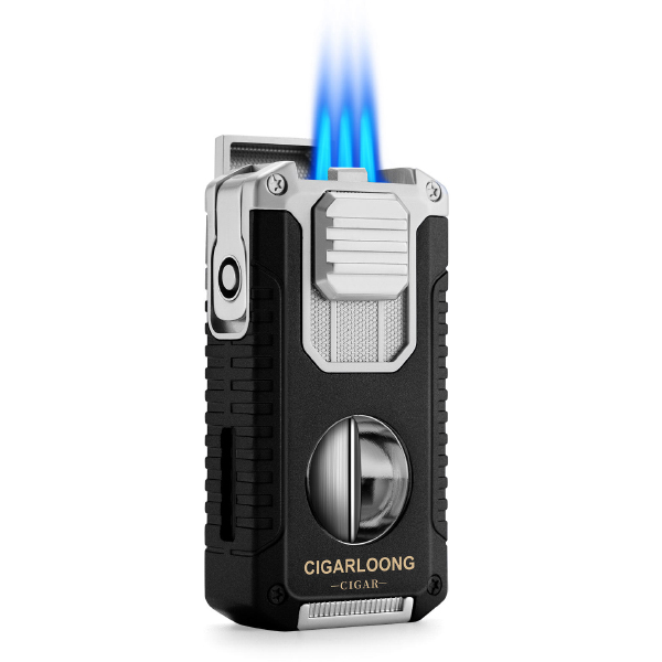 5-in-1 V-shaped Cigar Cutter 3-fire Direct Cigar Lighter