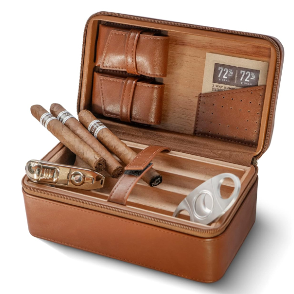 4 Cigars Leather Travel Humidors for Cigars